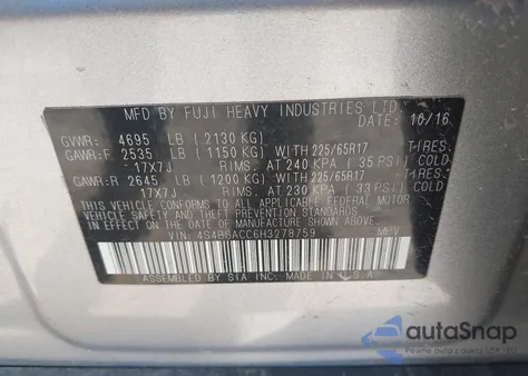 2017 Subaru Outback 2.5I Premium z USA, uszkodzony, nr VIN 4S4BSACC6H3278759